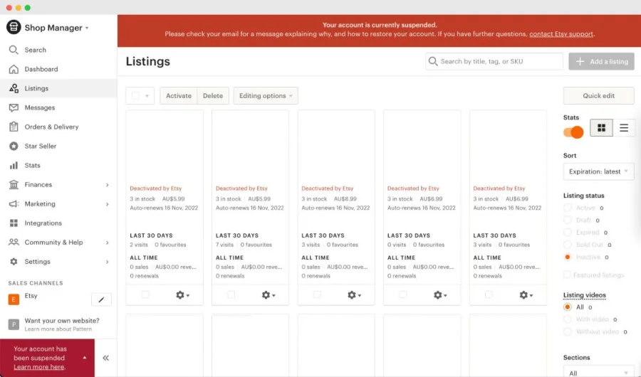 What happens when my Etsy account is suspended?